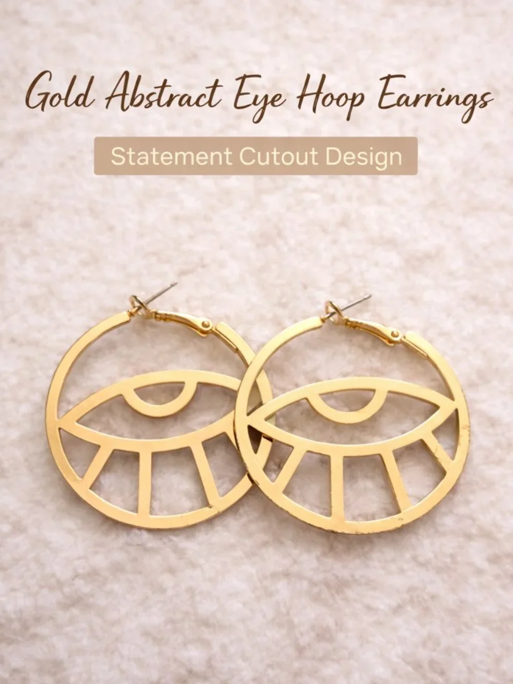 Gold Abstract Eye Cutout Statement Hoop Earrings - Picture 1 of 3